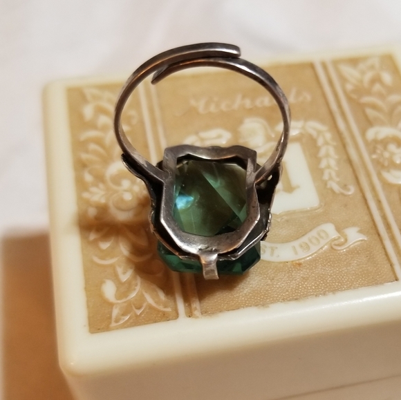 Sterling Silver Aqua Paste Ring Adjustable - Picture 4 of 8